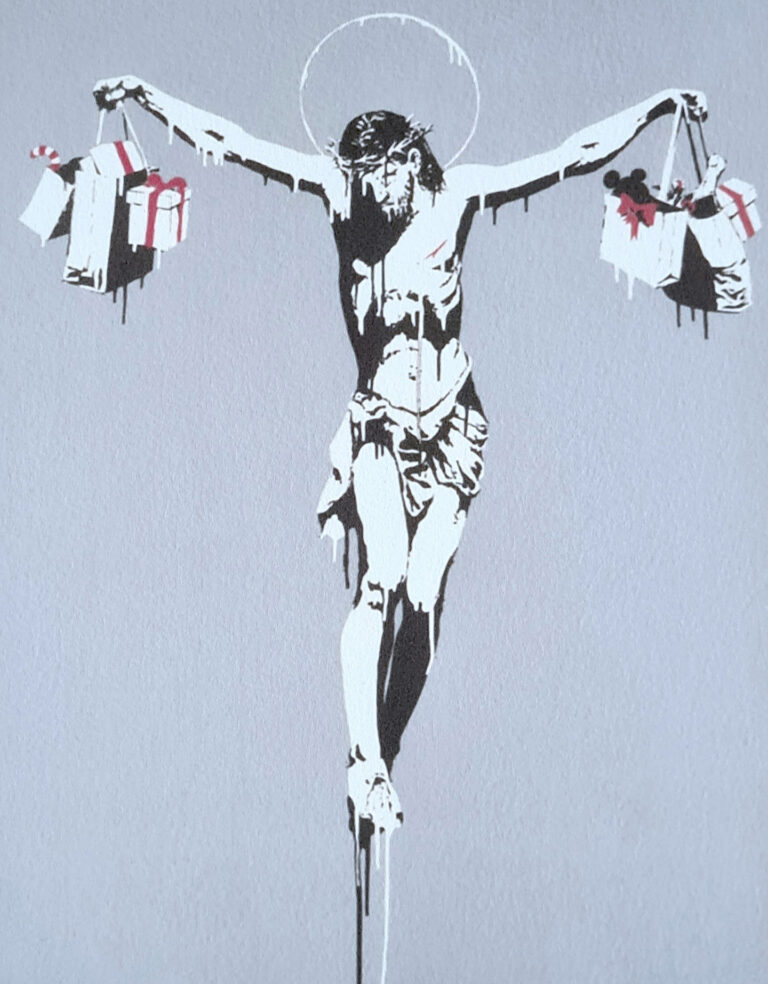Banksy Christ with Shopping Bags (Colored)