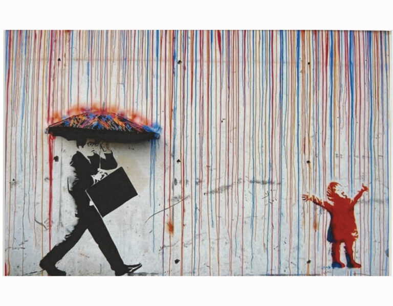 Banksy Kid under the rain