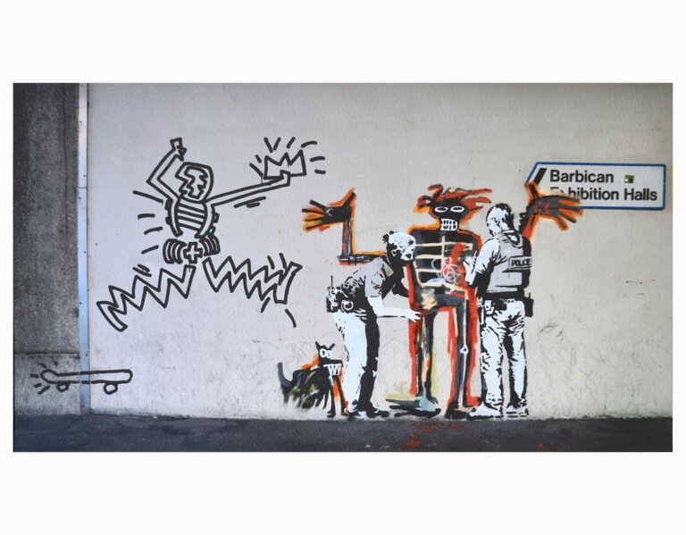 Banksy Portrait of Basquiat being welcomed by the Metropolitan Police