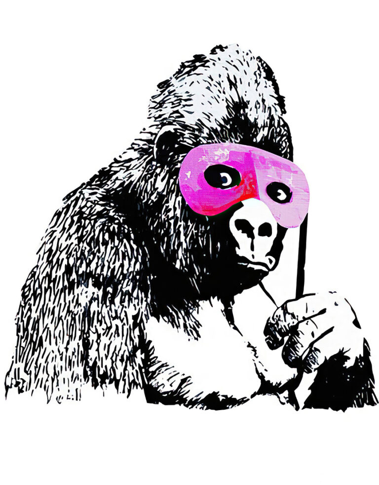 Banksy Gorilla in a Pink Mask