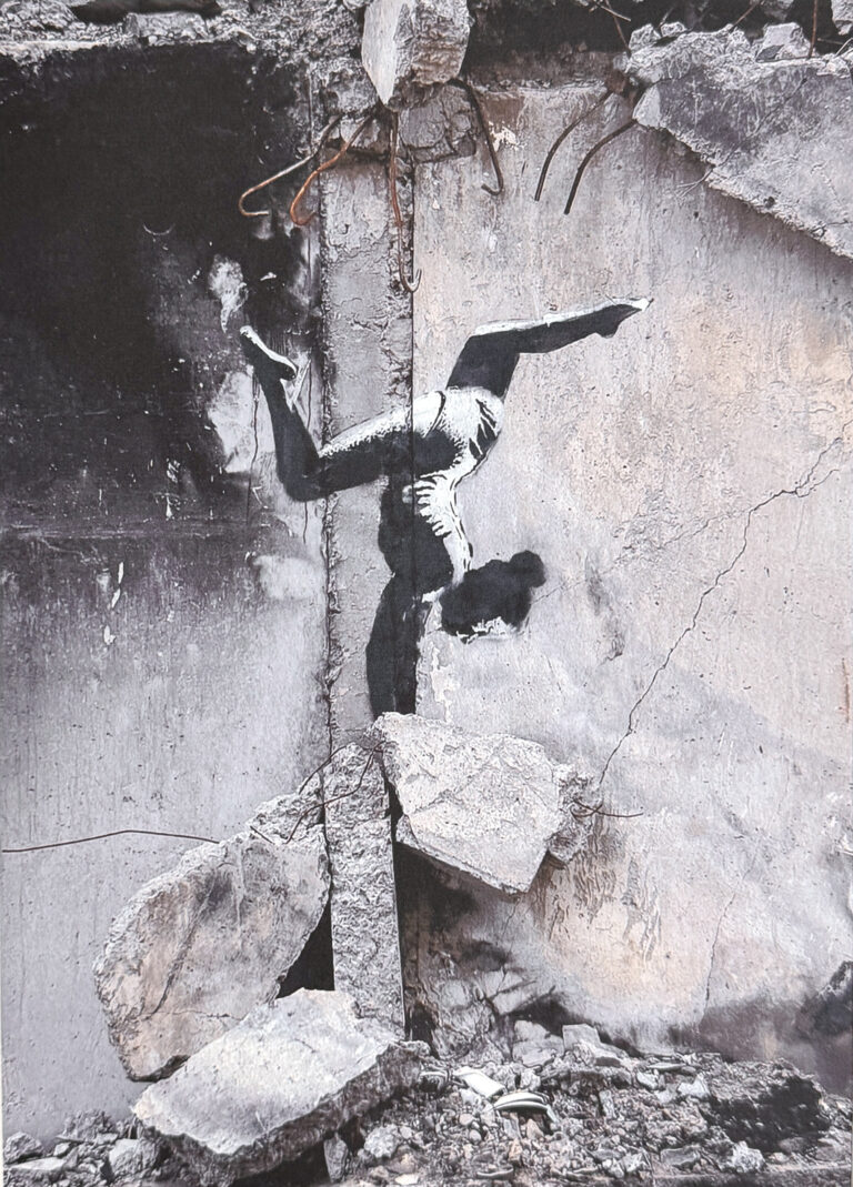 Banksy woman gymnast (Borodyanka 2022)
