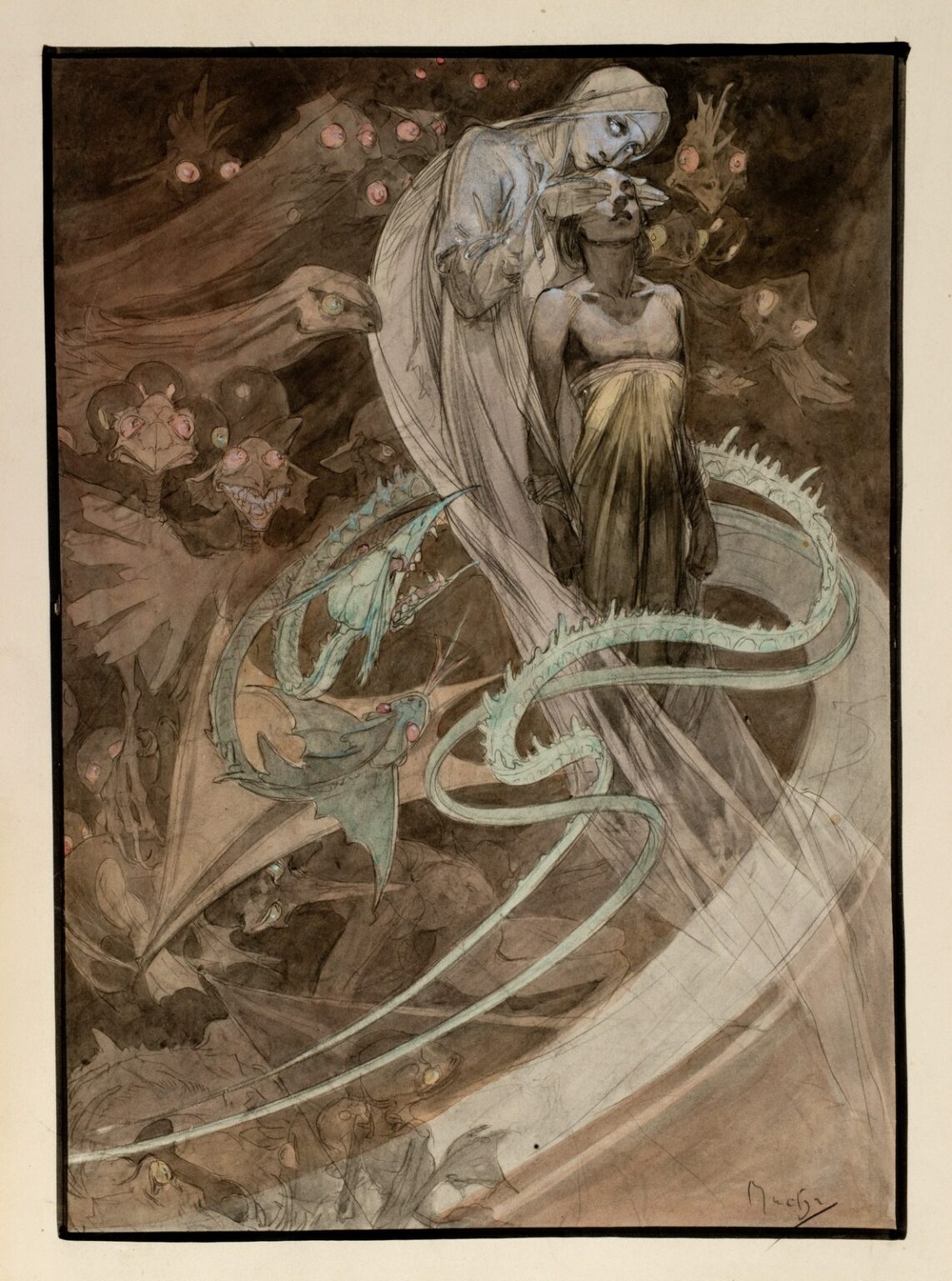 Mucha Artemis Dreaming, illustrations from Le Pater (1889)