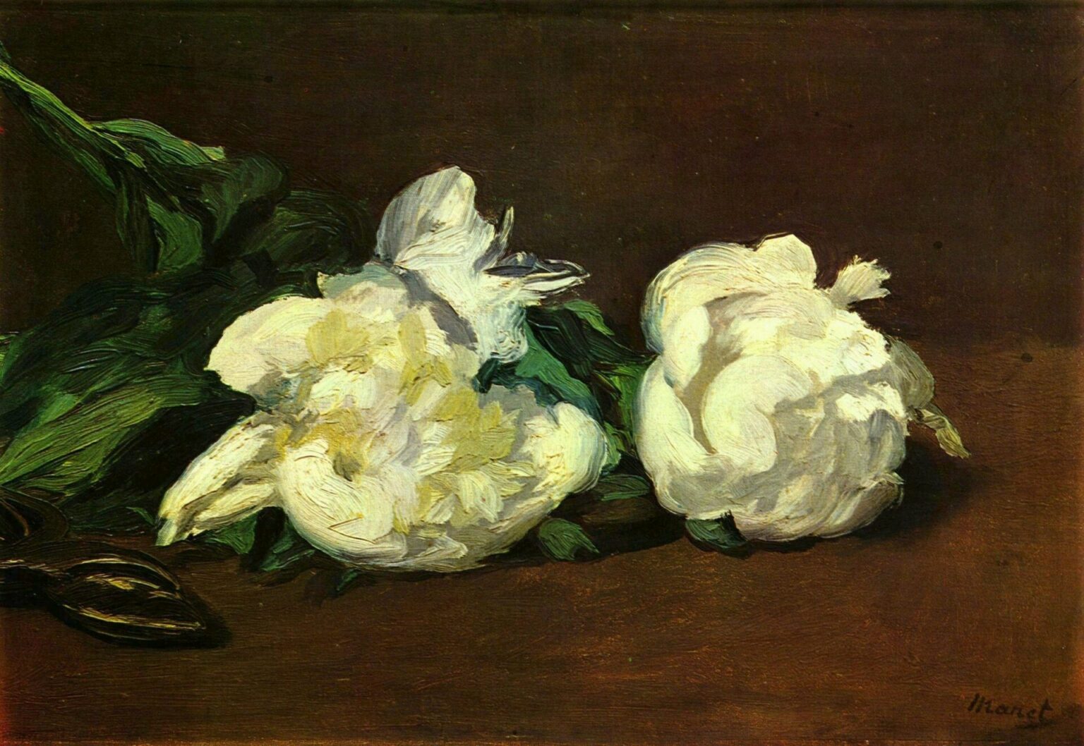 Manet Branche de pivoines blanches et sécateur (1864)