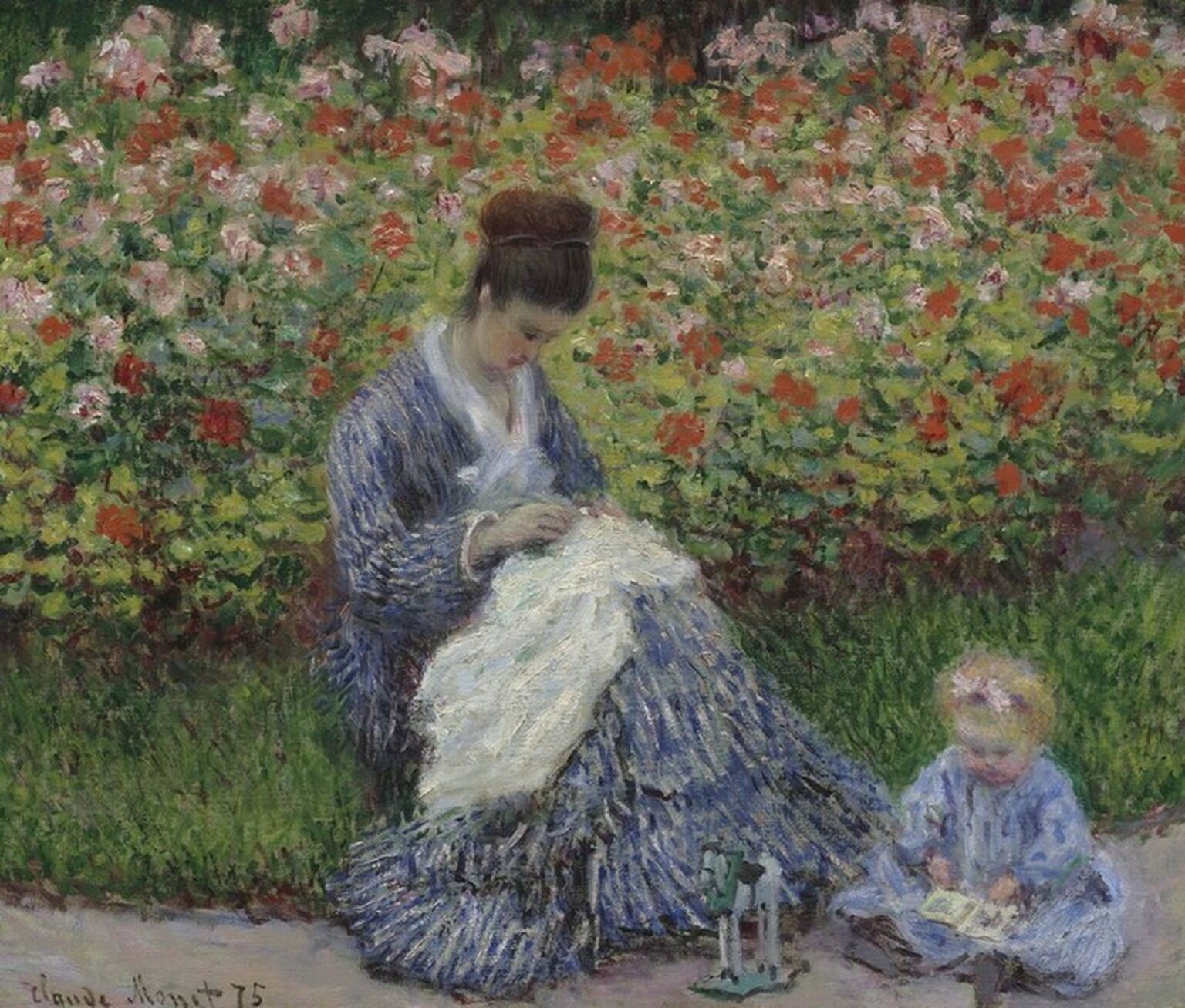 Monet Camille Monet and a Child in the Artist's Garden in Argenteuil (1875)