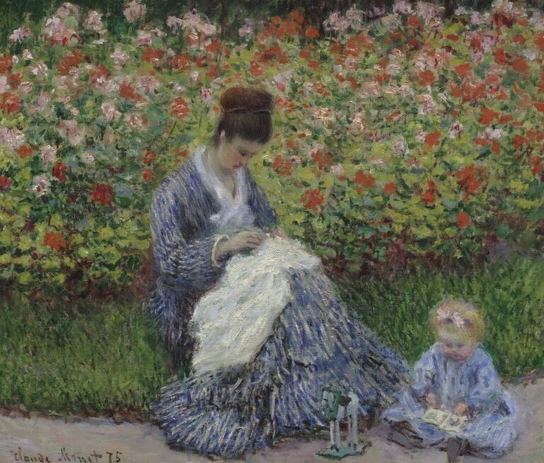 Monet Camille Monet and a Child in the Artist's Garden in Argenteuil (1875)