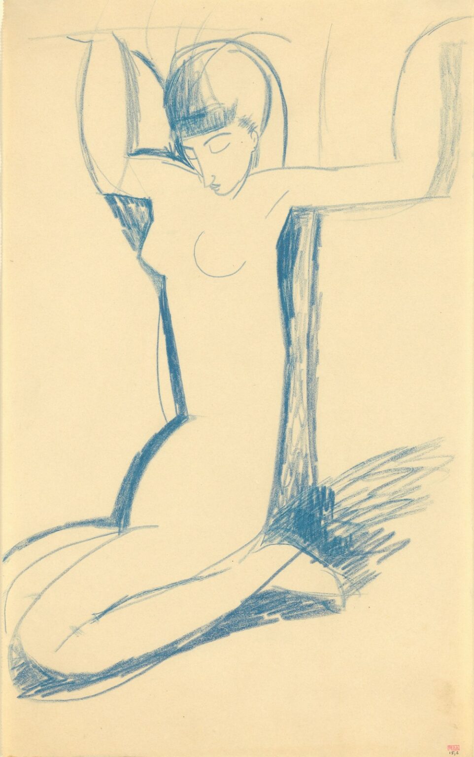 Modigliani Caryatid Kneeling Blue (c.1911)