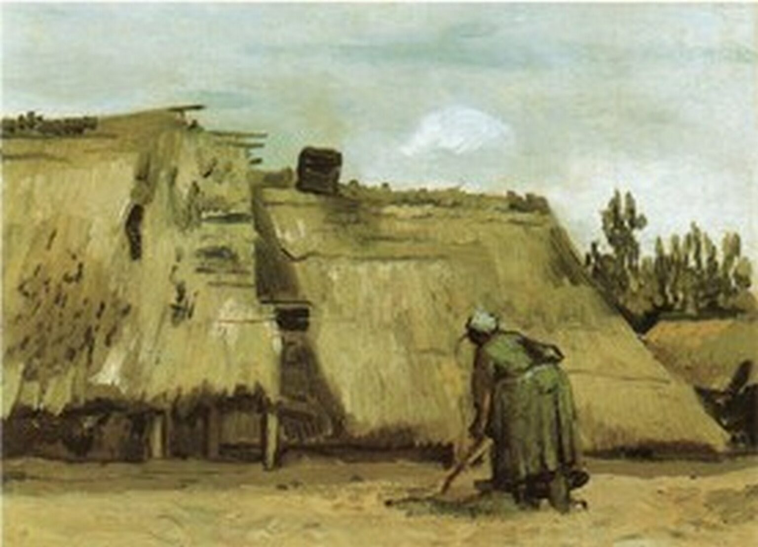 Van Gogh Casa de campo con una campesina cavando (1885)