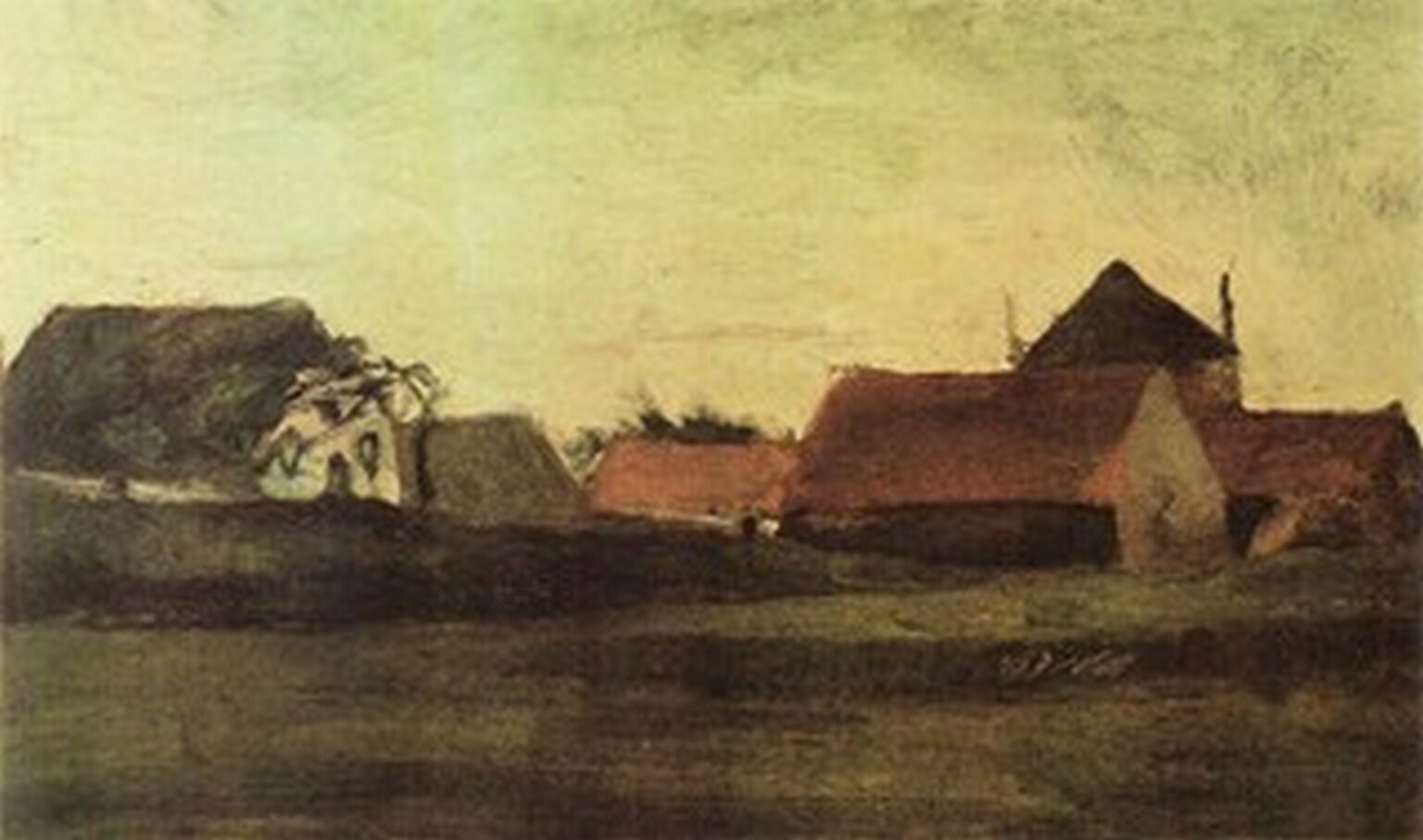 Van Gogh Casas de campo en Loosdinen cerca de La Haya al amanecer (1883)