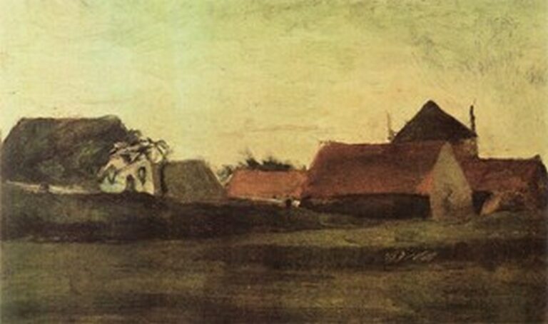 Van Gogh Casas de campo en Loosdinen cerca de La Haya al amanecer (1883)