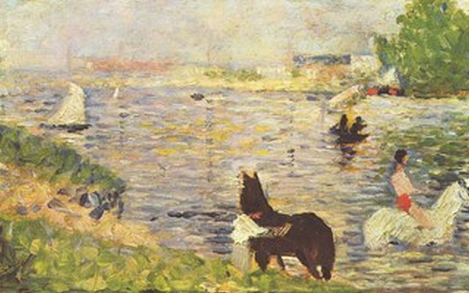 Seurat Cheval blanc et noir dans la rivière