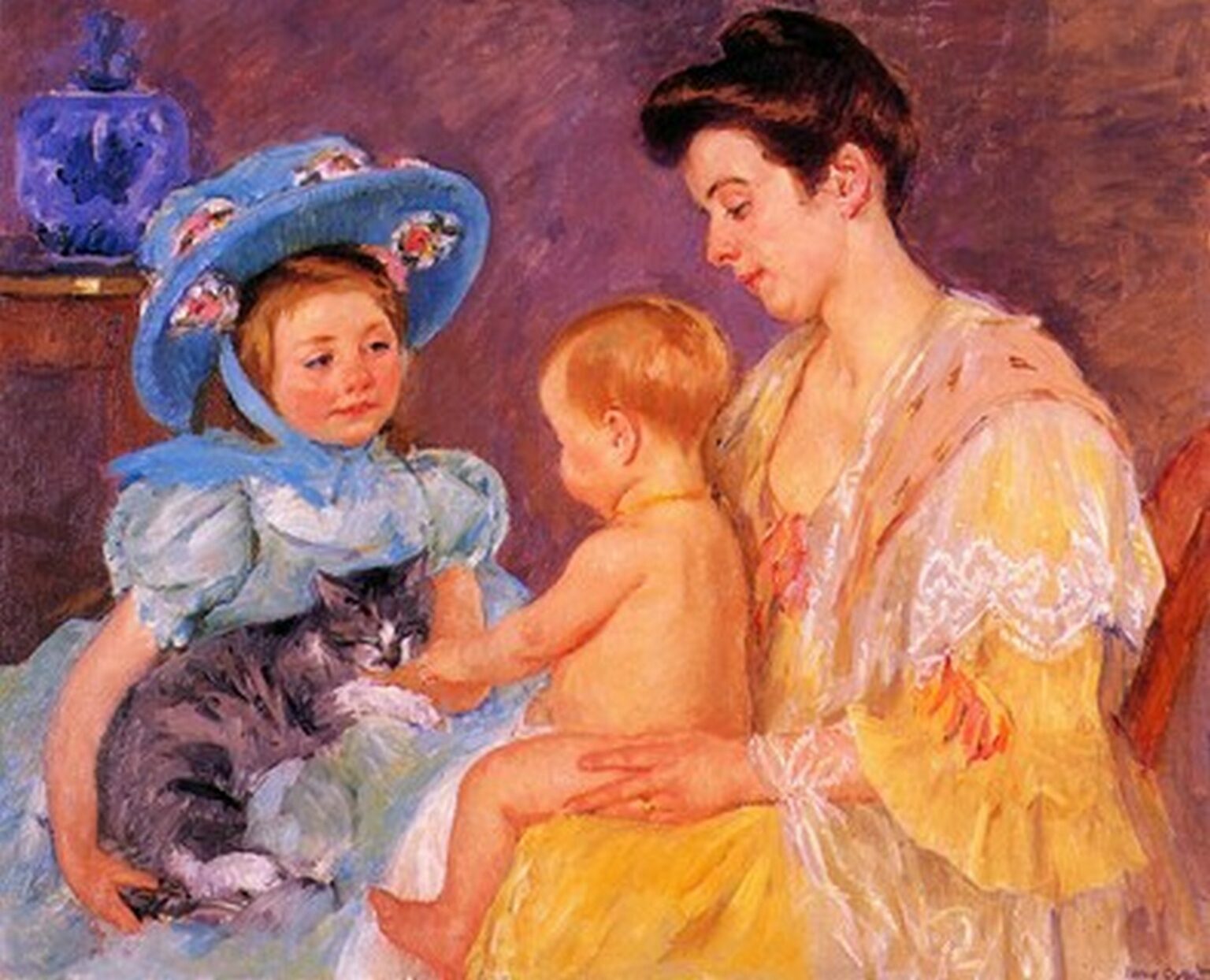 Cassatt Children playing with a cat (1908)