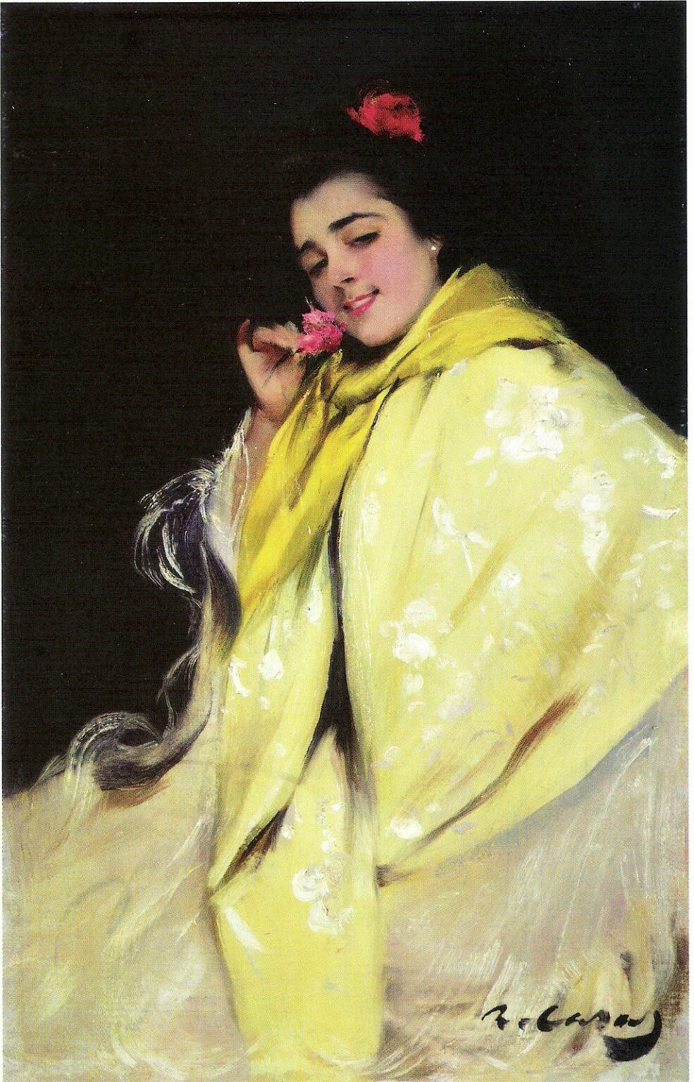 Casas Chula amb mocador groc mostrant una flor (1898)