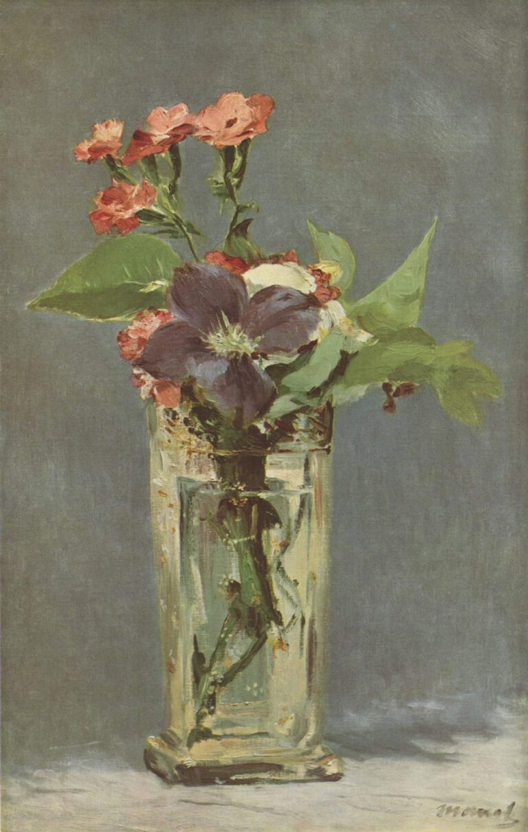 Manet Claveles y clemátides en un florero de cristal (c. 1882)