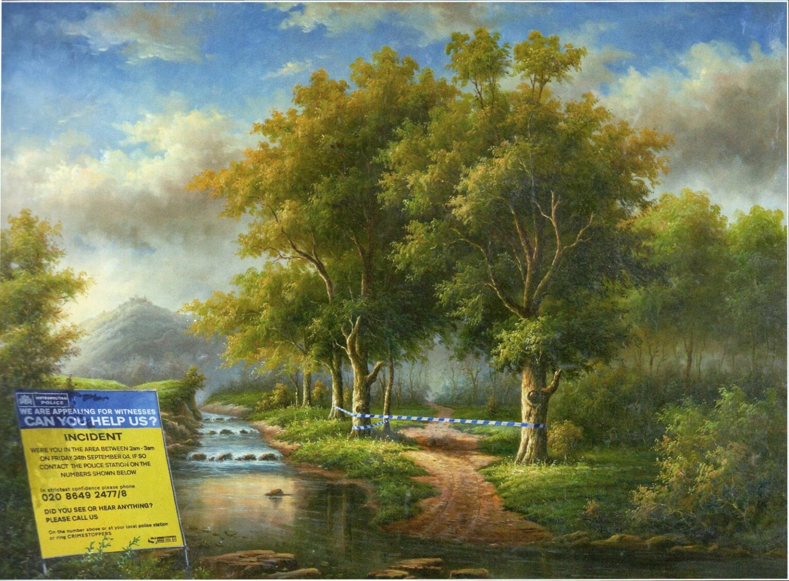 Banksy Countryside with sign Can you help us?