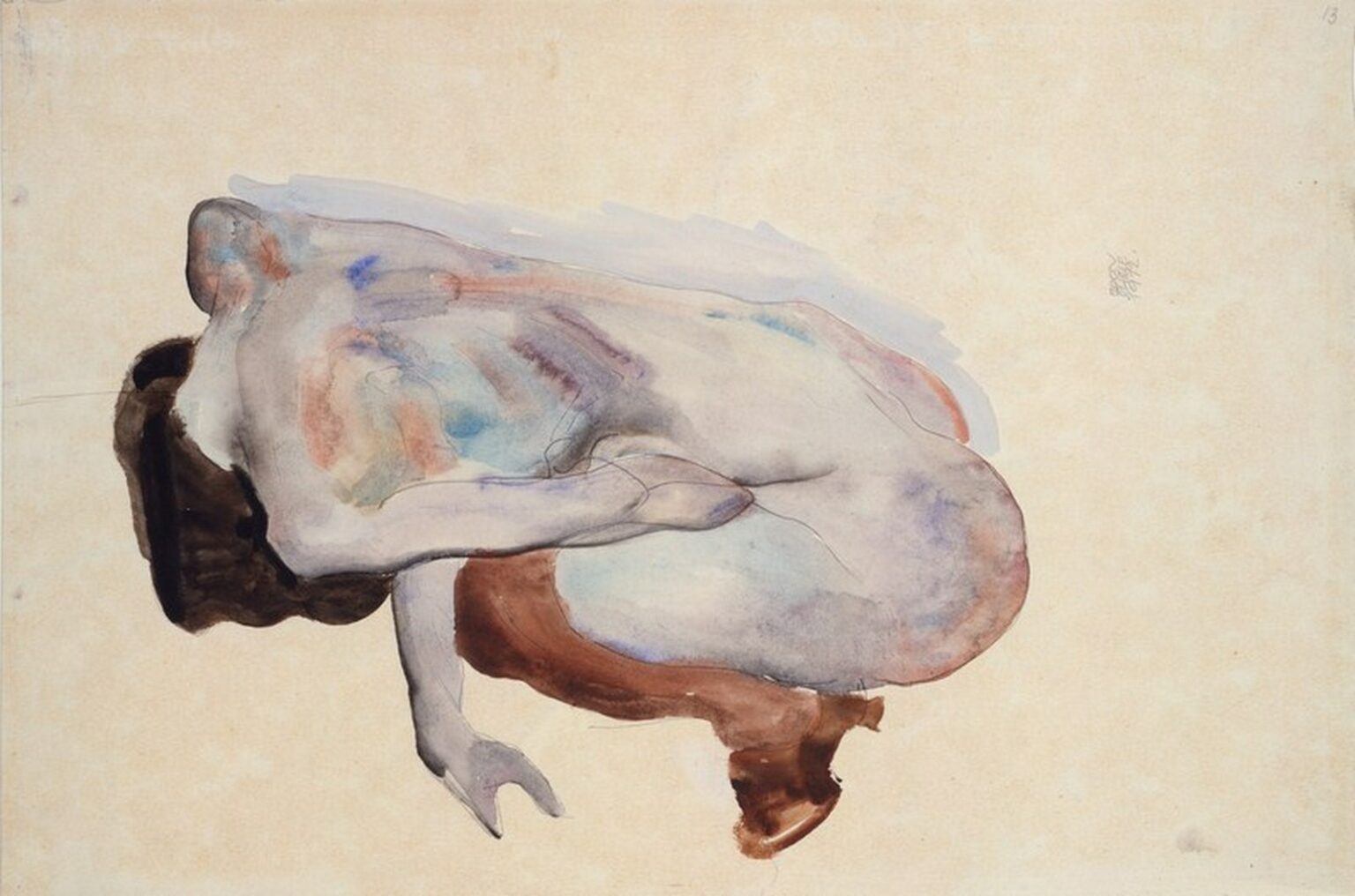 Schiele Crouching Nude in Shoes and Black Stockings