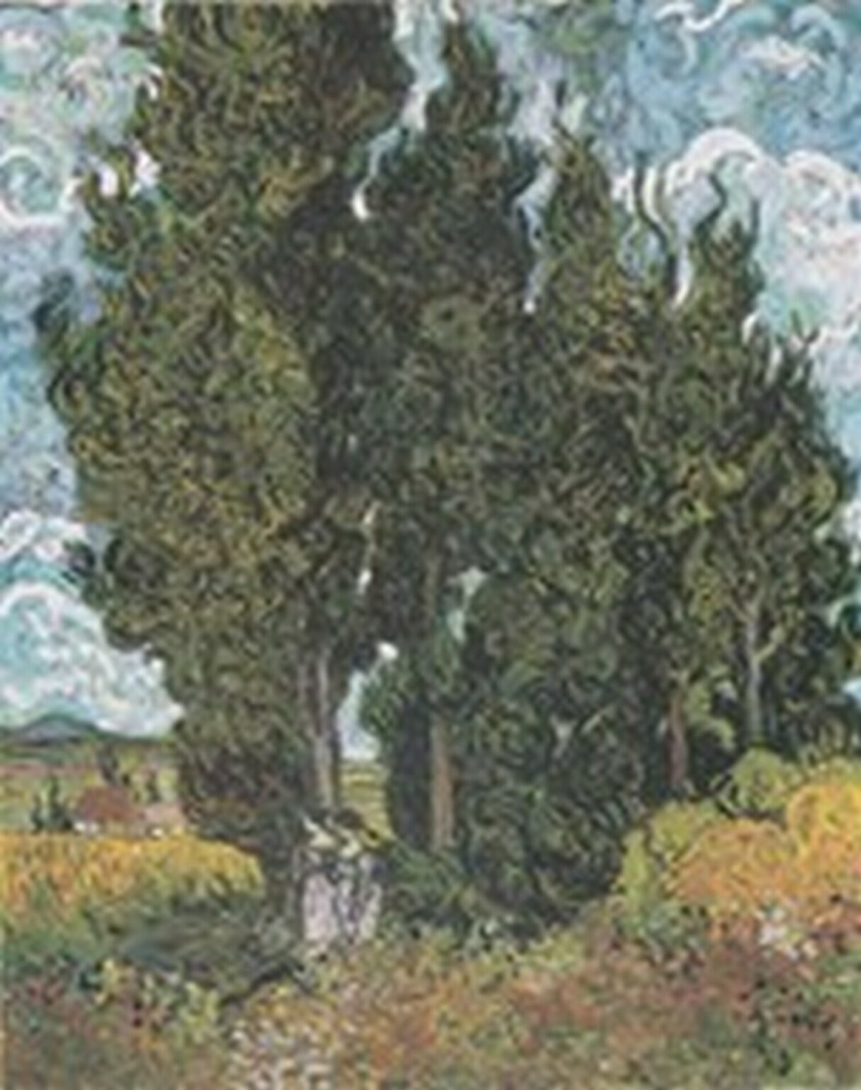 Van Gogh Cypresses and Two Women (1890)