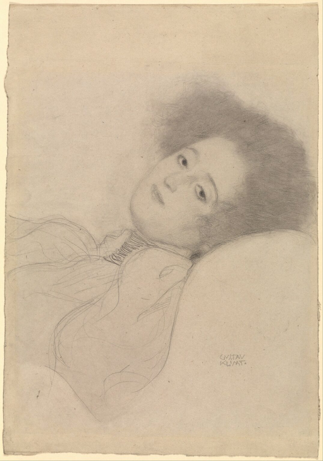 Klimt Drawings: Portrait of a young woman reclining (1897)