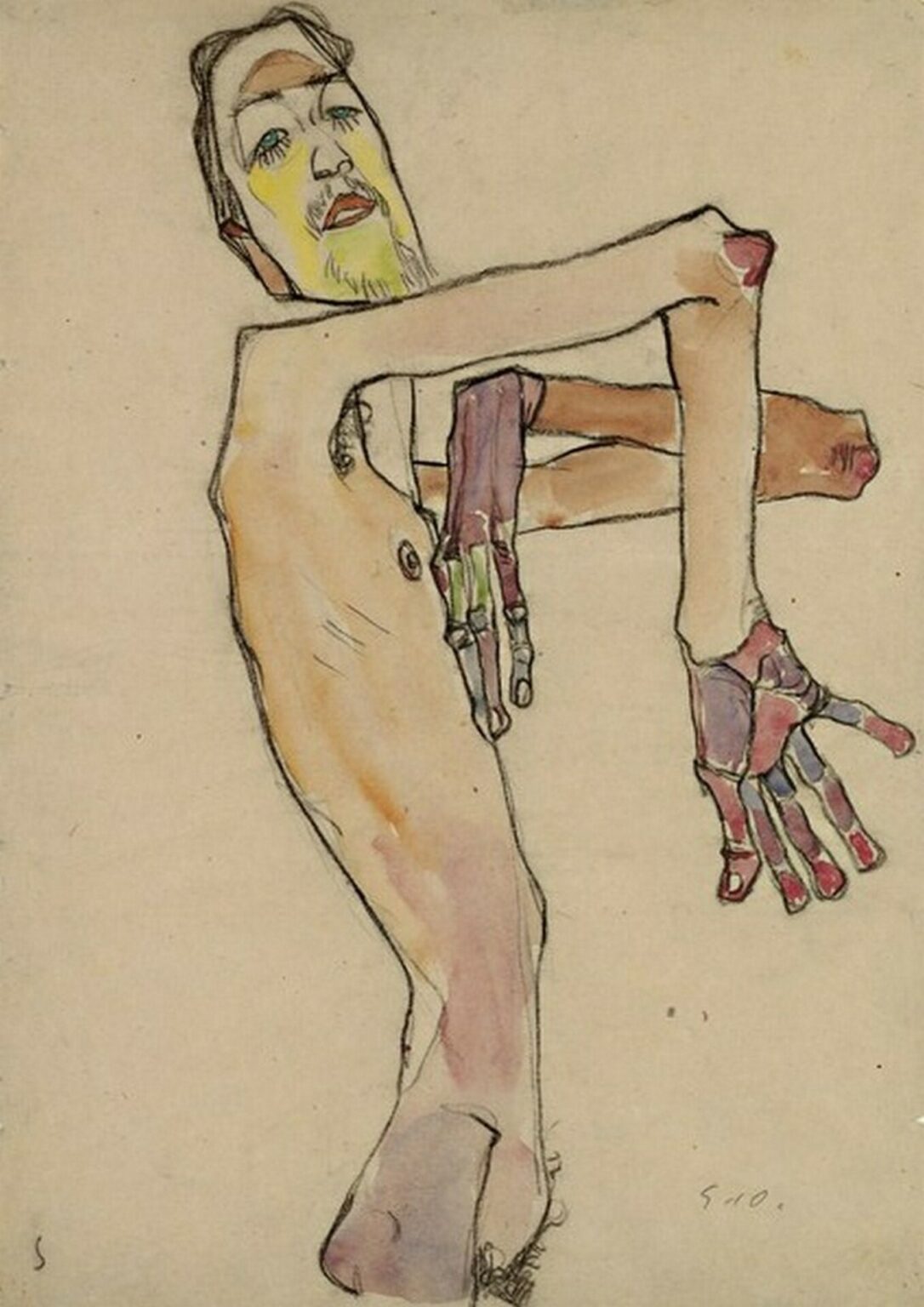 Schiele Erwin Dominik Osen, Nude with Crossed Arms (1910)