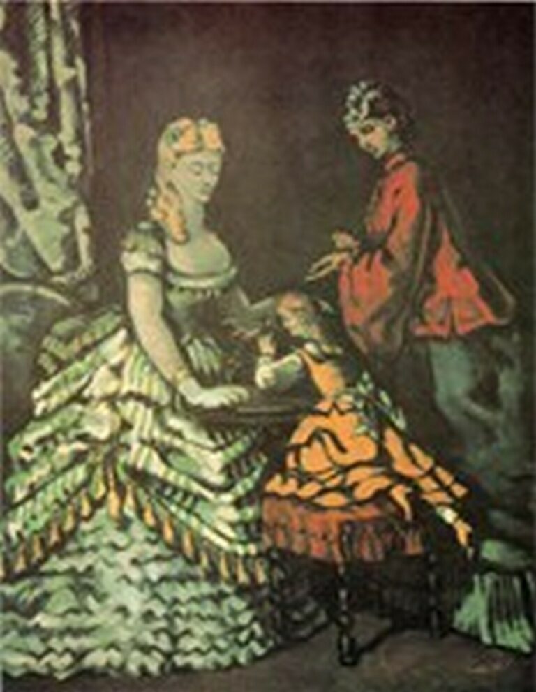 Cézanne Escena de interior con dos mujeres y una niña (1860-62)