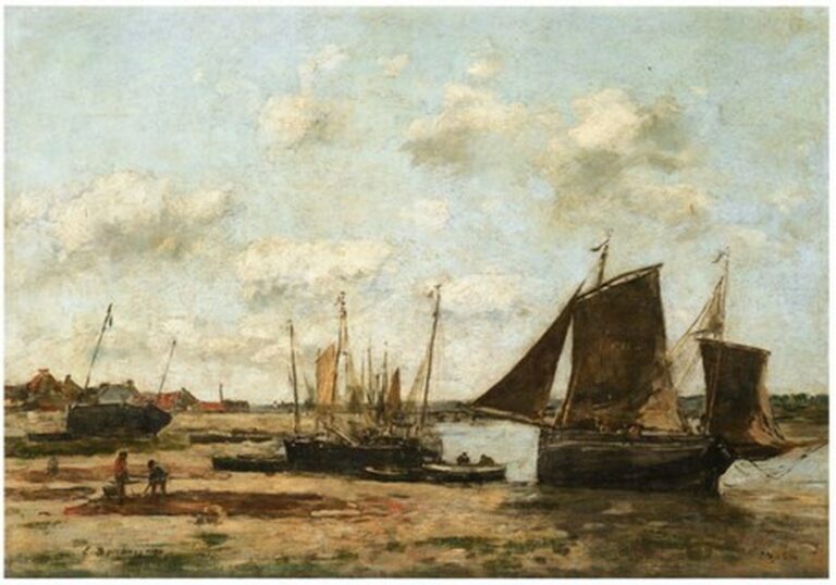 Boudin Étaples, Marée basse, Bateaux échoués (1890)