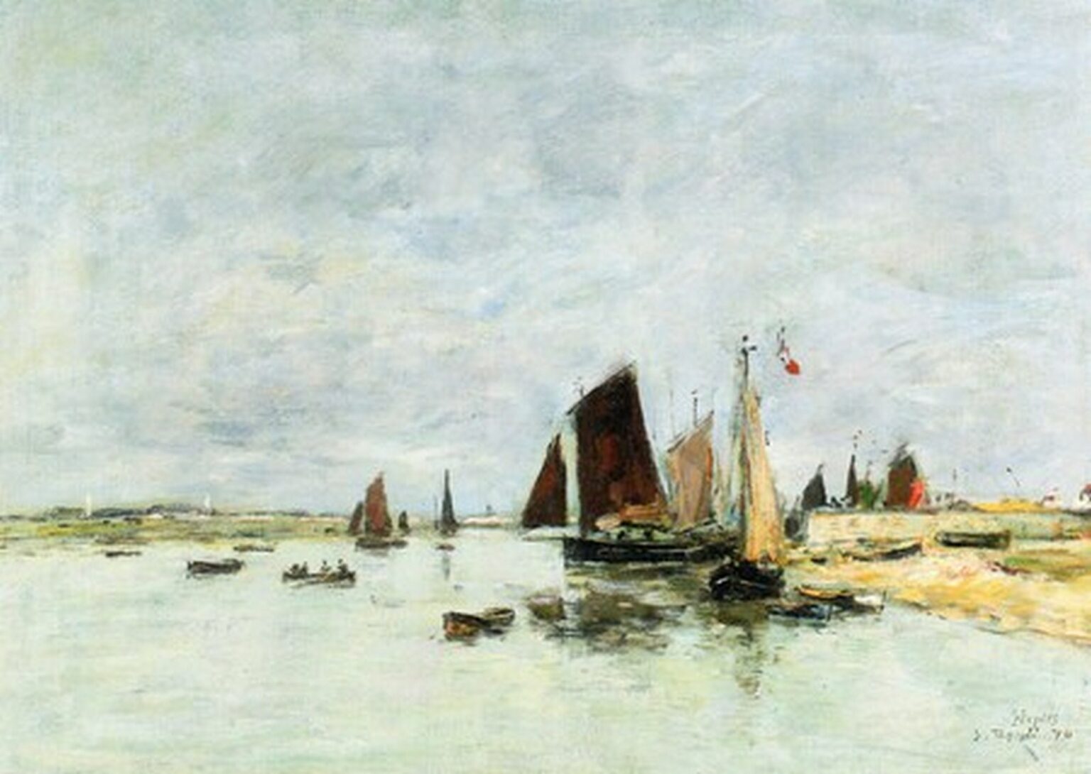 Boudin Étaples, bateaux dans le port (1876)