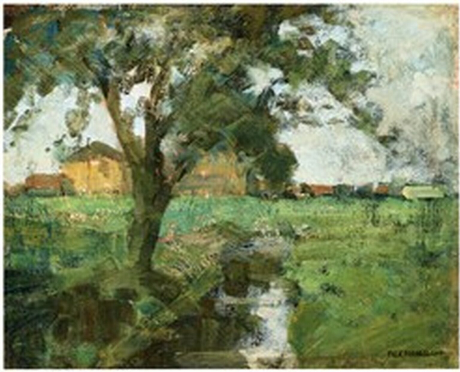 Mondrian Farm setting with foregroup tree and irrigation ditch (c. 1900-02)