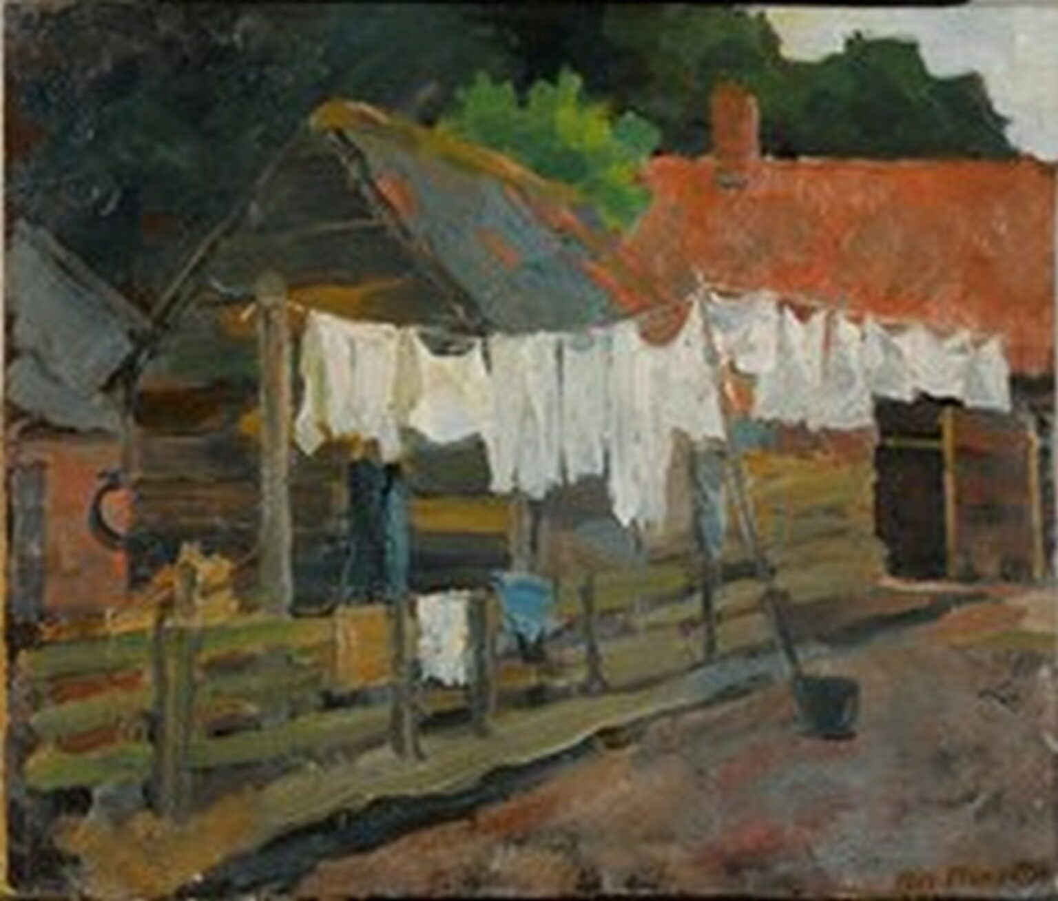Mondrian Farmhouse with Wash on the Line (1897)