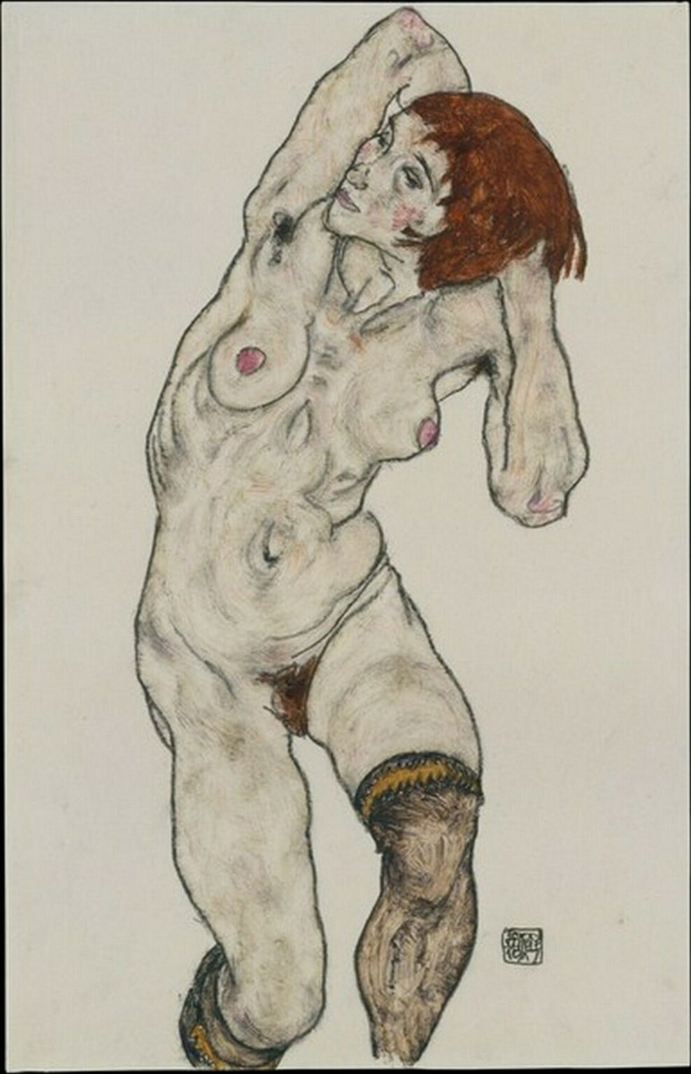 Schiele Female Nude with Black Stockings (1917)