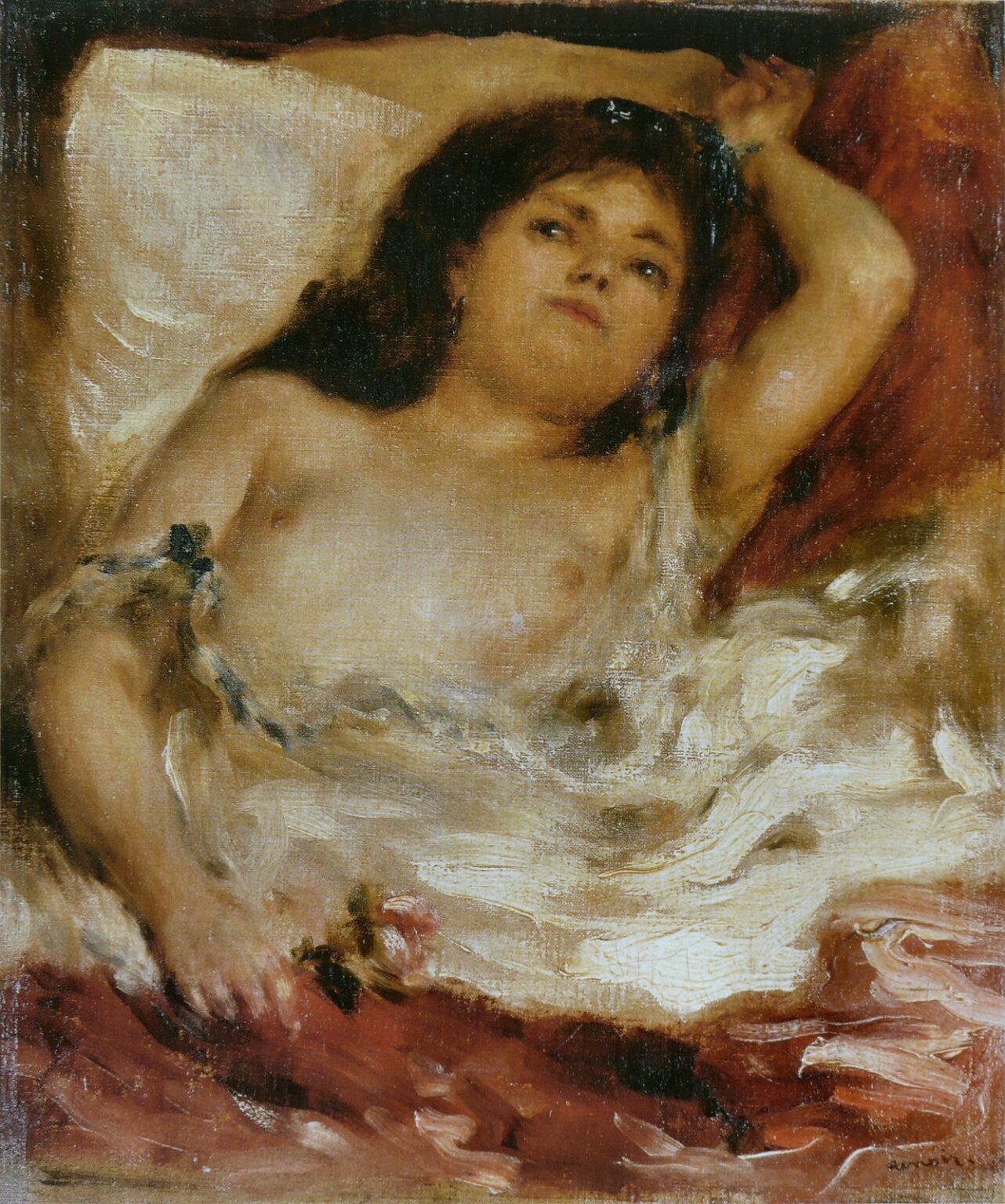 Renoir Femme demi-nue couchée la rose (c. 1872)