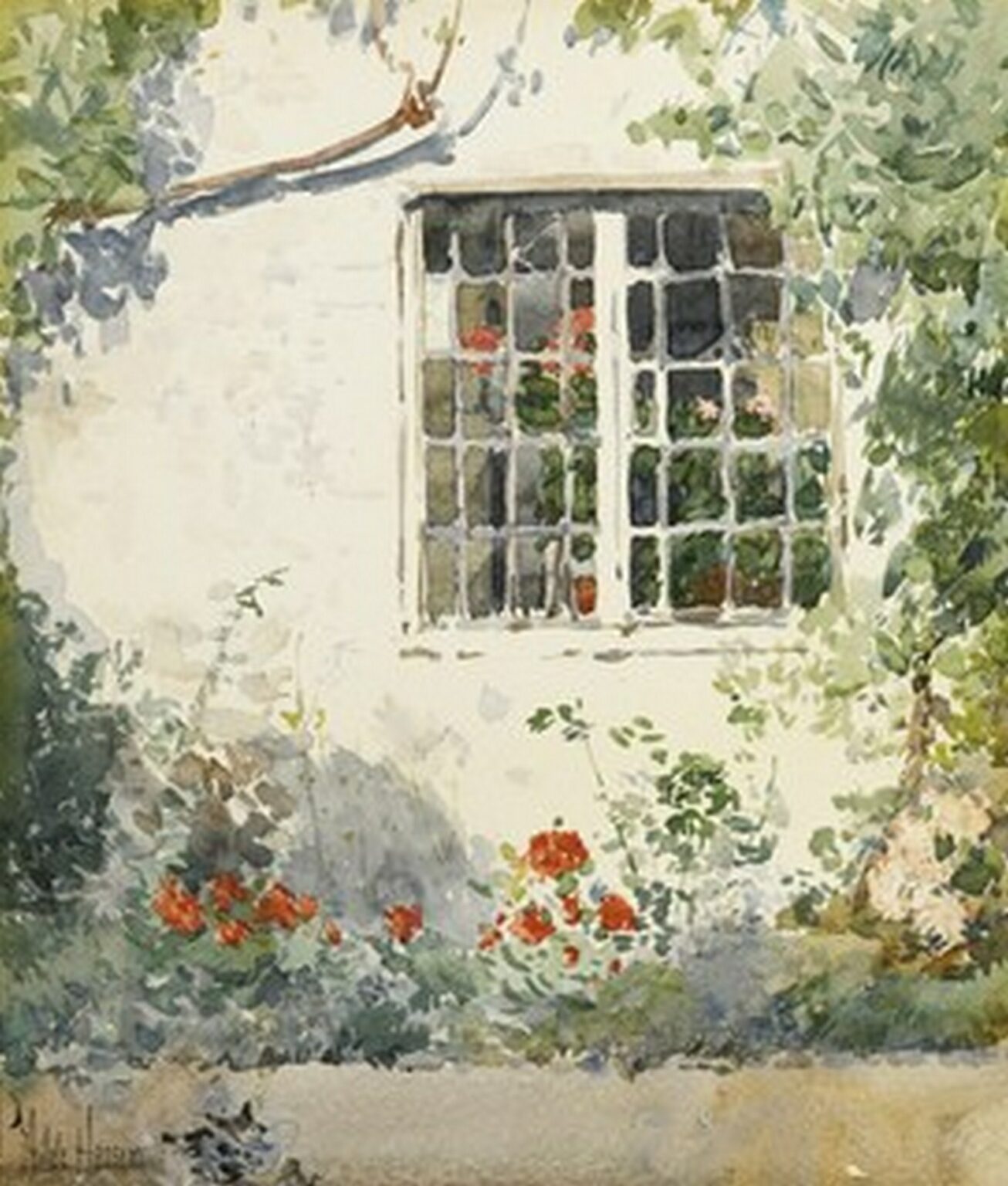Hassam Flowers Against a White Wall (c. 1890)