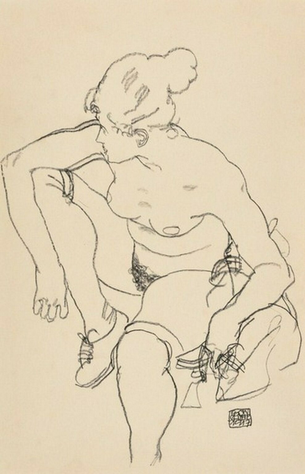Schiele Frau Sitzend Mit Schuhen (Woman Seated with Shoes, 1917)