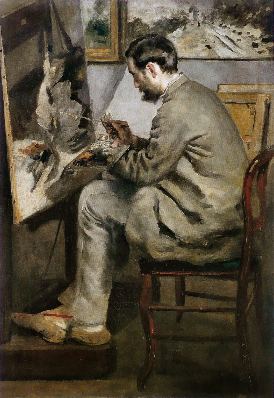 Renoir Fréderic Bazille pintando con caballete (1867)