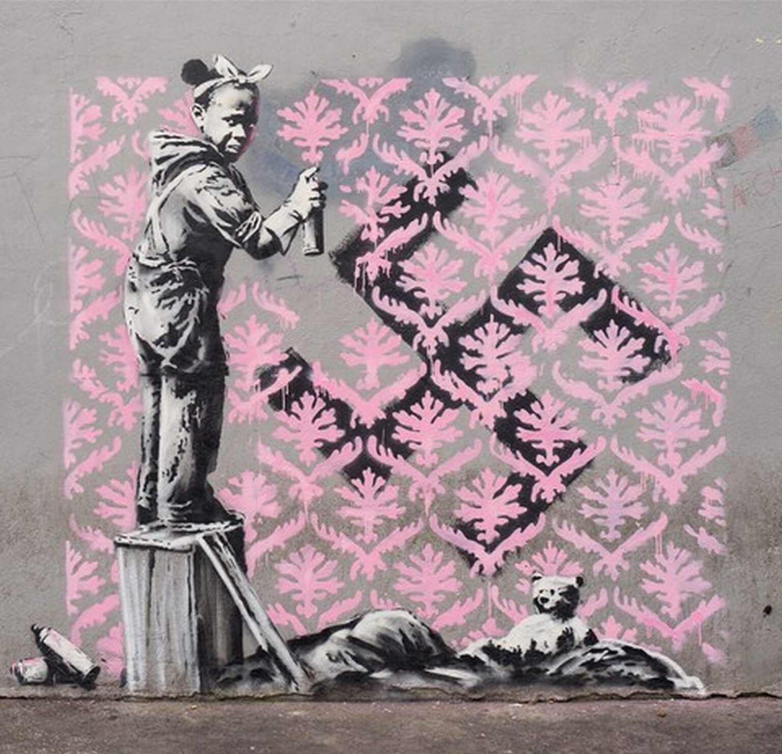 Banksy Girl covering swastika