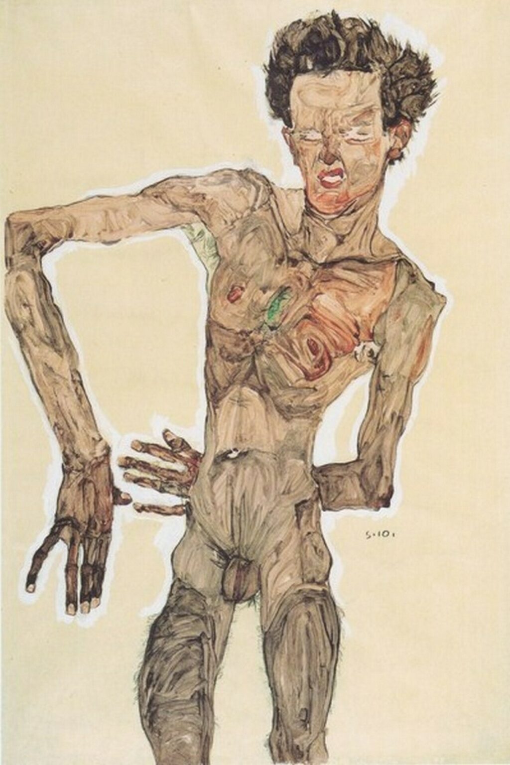 Schiele Grimassierendes Akt selbstbildnis (1910)