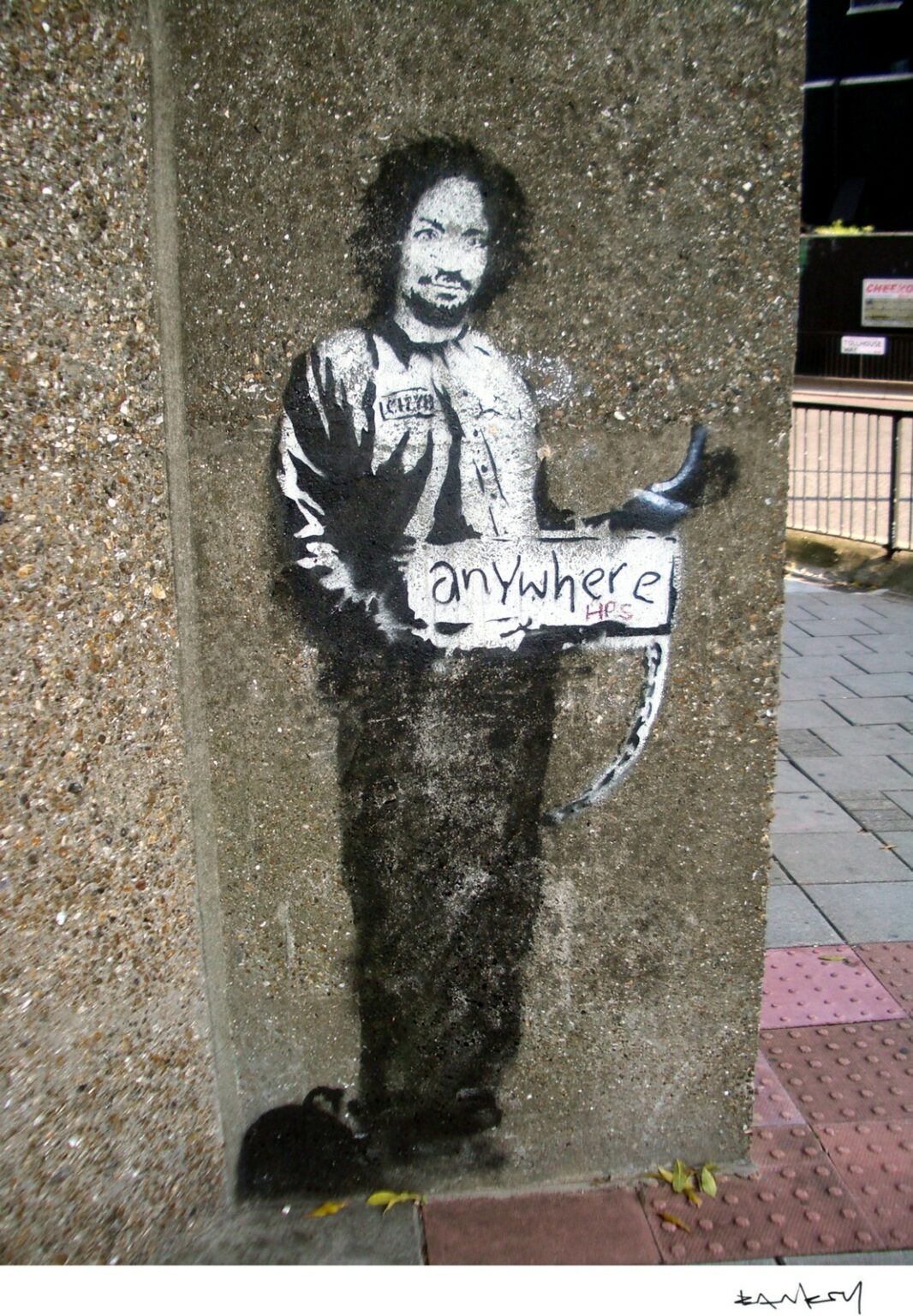 Banksy Hitchhiker to Anywhere Archway