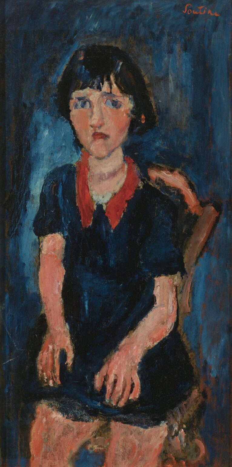 Soutine La fillette en robe bleue au col rouge (c. 1928)