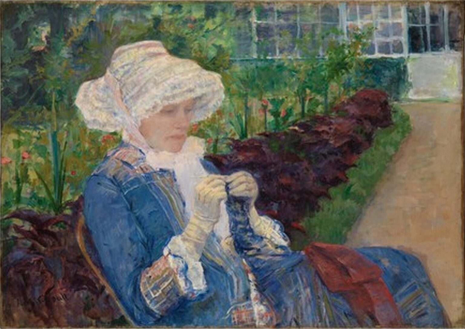 Cassatt Lydia Crocheting in the Garden at Marly (1880)