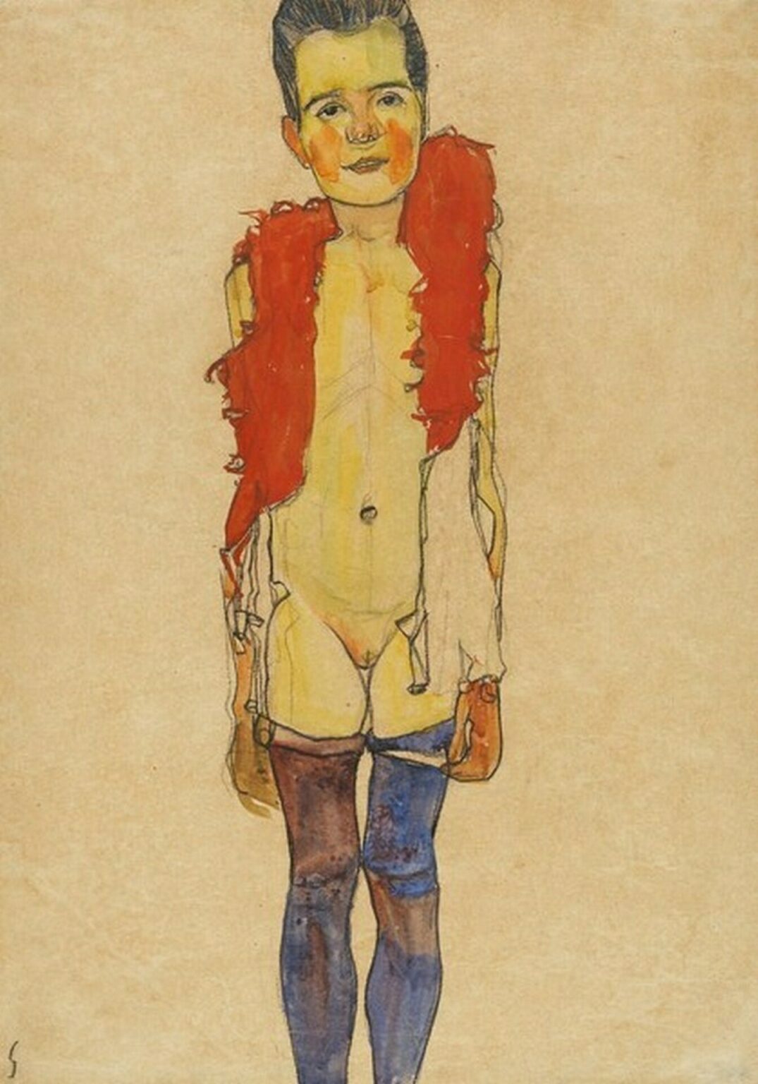 Schiele Mädchen mit Federboa (around 1910)