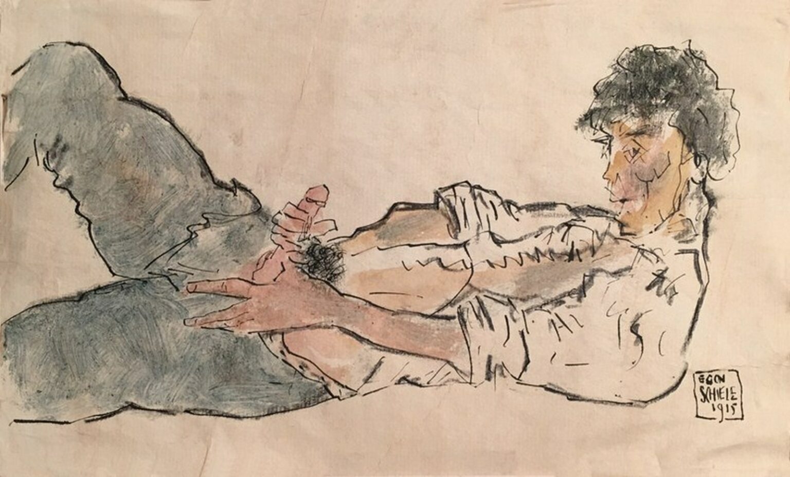 Schiele Male Erotic Drawing (1915)