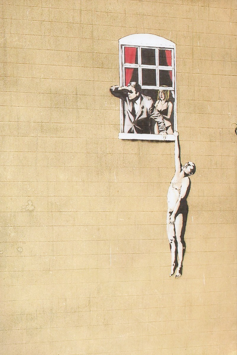 Banksy Man Hanging From Window