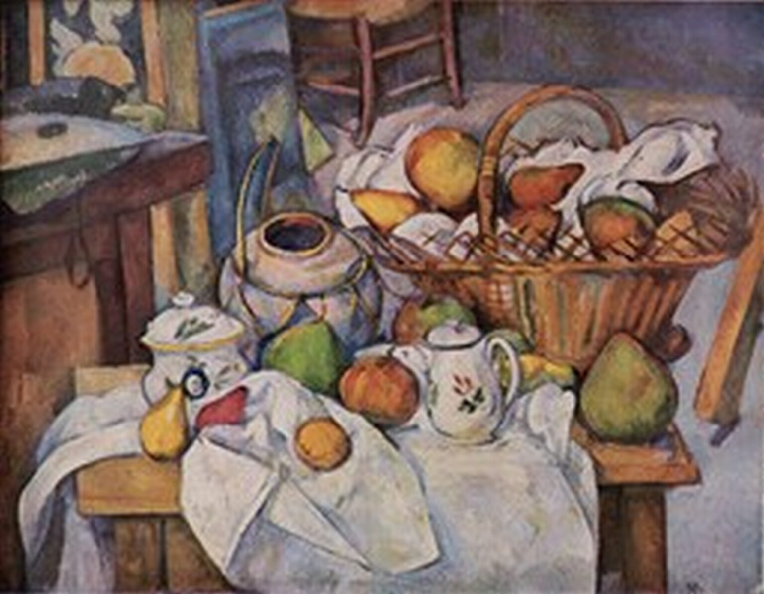 Cézanne Naturaleza muerta con cesta de frutas (la mesa de la cocina, 1888-90)