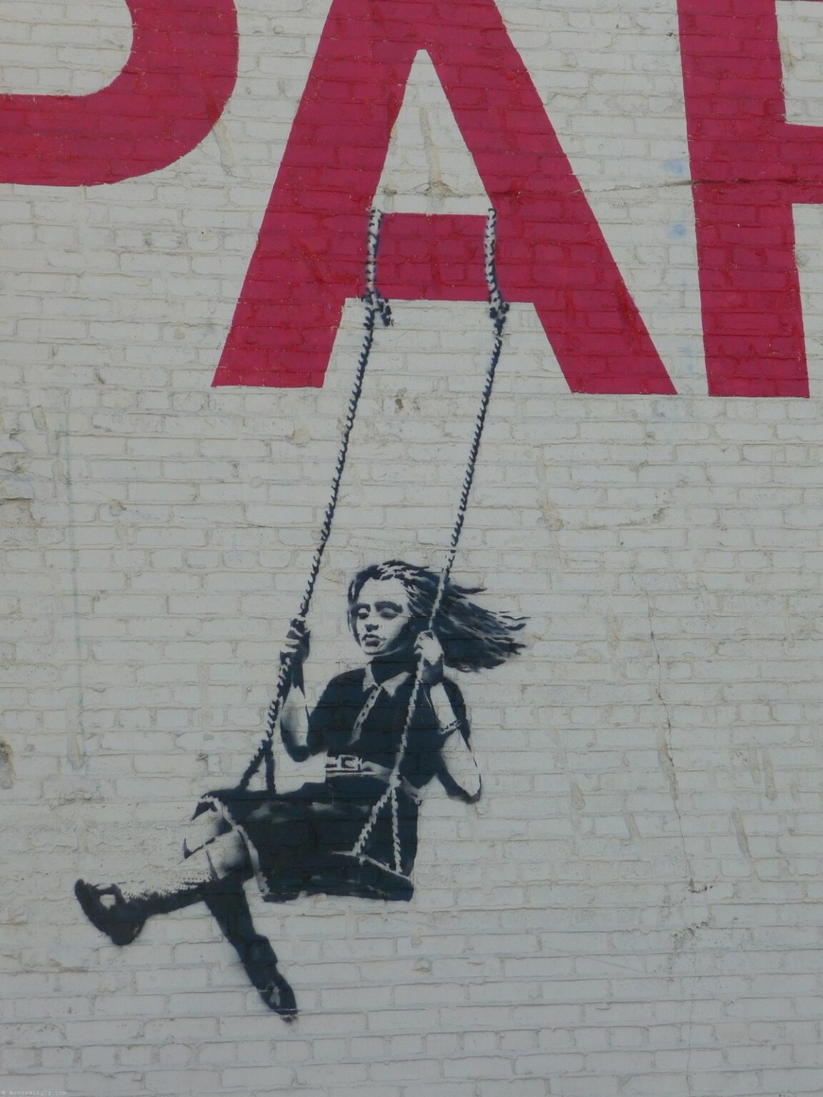 Banksy Niña en columpio en un PARK-ing (detail)