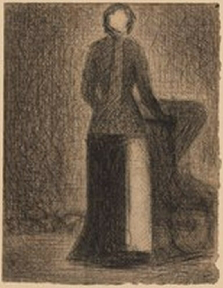 Seurat Nurse with a Child's Carriage. Verso: Woman Standing, Arms Extended (1882-84)