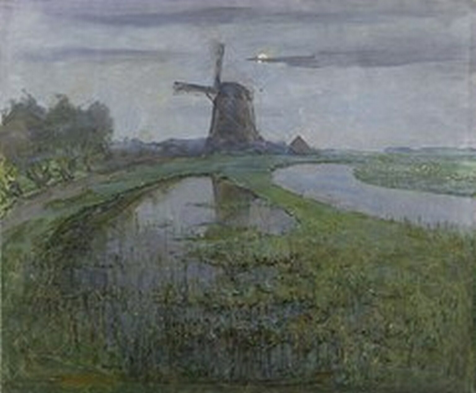 Mondrian Oostzijdse Mill along the River Gein by Moonlight (c. 1903)