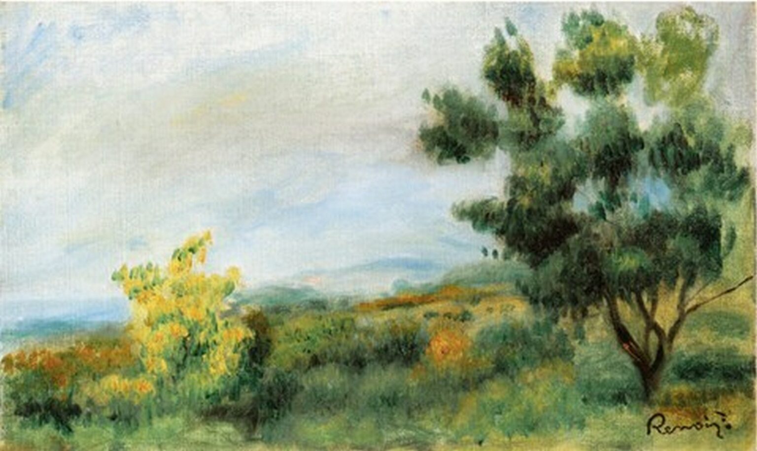 Renoir Paysage, Arbres au premier plan et fond de mer (1900)