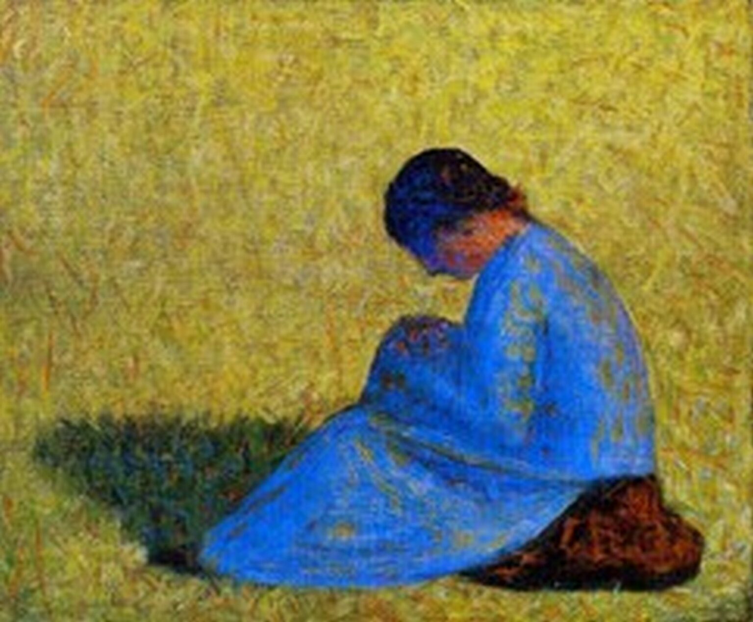 Seurat Peasant woman seated in the grass (1883)