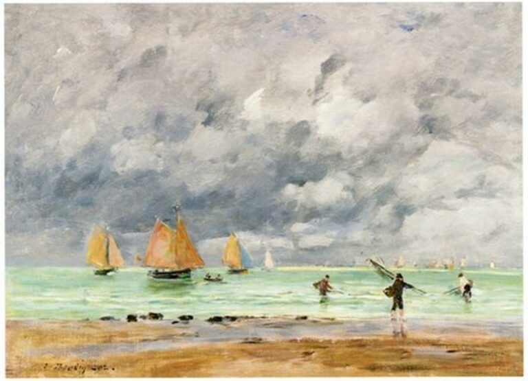 Boudin Pêcheurs et voilers devant trouville (1892)