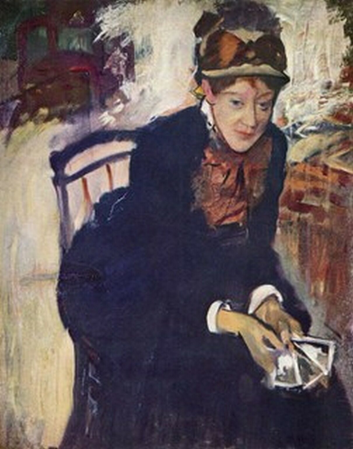 Cassatt Portrait of Miss Cassatt, holding the cards (1876)
