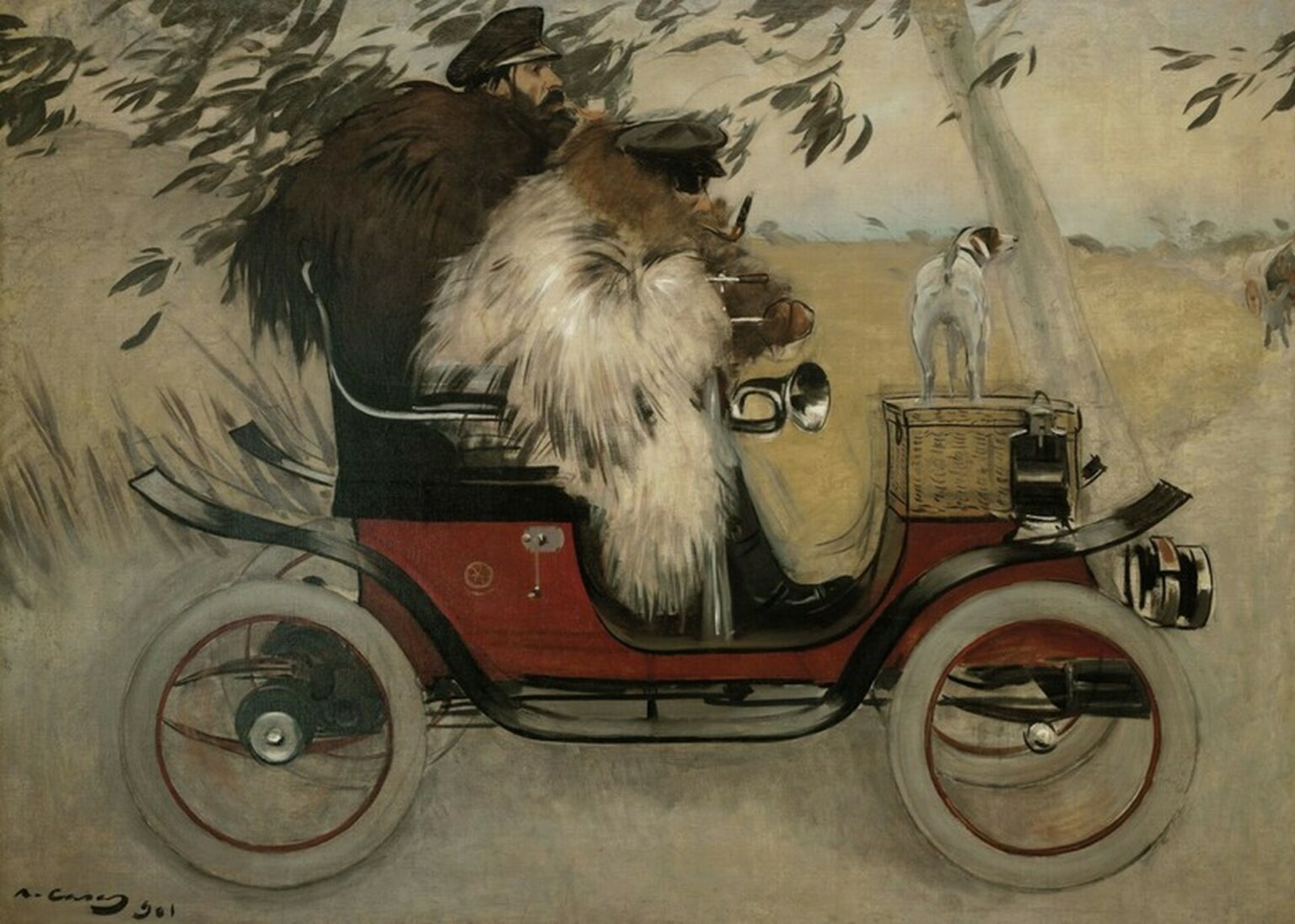 Casas Ramon Casas y Pere Romeu en un automóvil