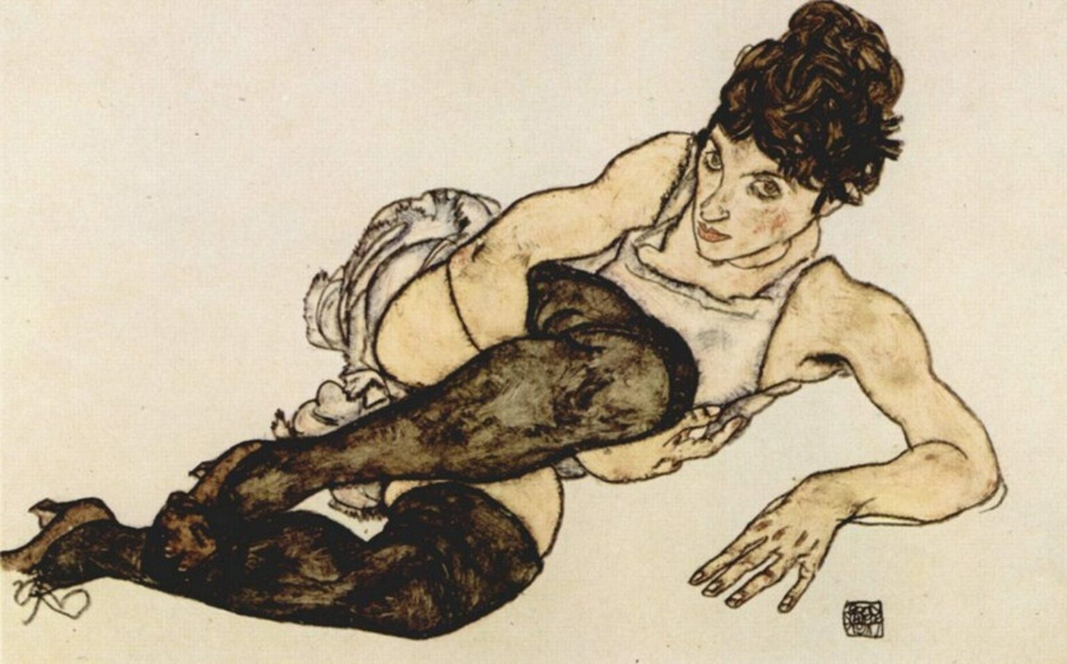 Schiele Reclining Woman with Green Stockings (Adele Harms, 1917)